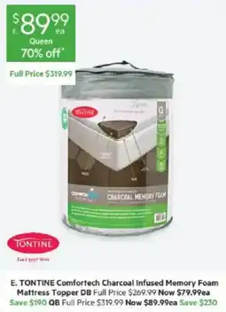 Harris Scarfe E. TONTINE Comfortech Charcoal Infused Memory Foam Mattress Topper DB offer