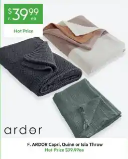 Harris Scarfe F. ARDOR Capri, Quinn or Isla Throw offer