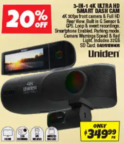 Autobarn 3-in-1 4K Ultra HD Smart Dash Cam Uniden offer