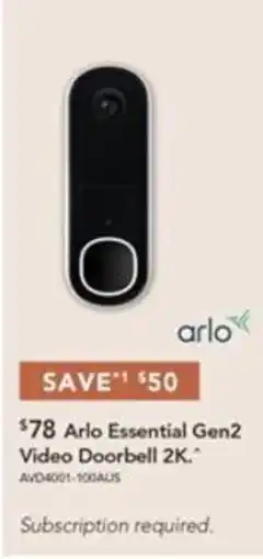 Harvey Norman Arlo Essential Gen2 Video Doorbell 2K offer