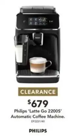 Harvey Norman Philips 'Latte Go 2200S' Automatic Coffee Machine offer