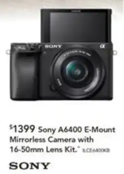 Harvey Norman Sony A6400 E-Mount Mirrorless Camera with 16-50mm Lens Kit offer