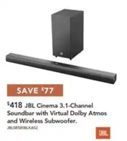 Harvey Norman JBL Cinema 3.1-Channel Soundbar with Virtual Dolby Atmos and Wireless Subwoofer offer