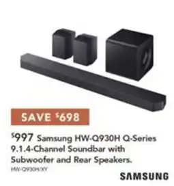 Harvey Norman Samsung HW-Q930H Q-Series 9.1.4-Channel Soundbar with Subwoofer and Rear Speakers offer