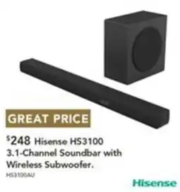 Harvey Norman Hisense HS3100 3.1-Channel Soundbar with Wireless Subwoofer offer