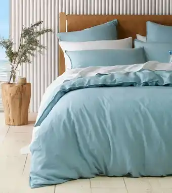 Myer Australian House & Garden Sandy Cape Washed Belgian Linen Quilt Cover Set* in Seafoam offer