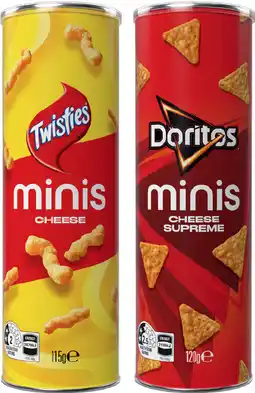 IGA Twisties Cheese 115g, Doritos Cheese Supreme 120g or Cheetos Cheese & Bacon 90g Minis Canister offer