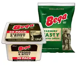 IGA Bega Cheese Slices 30 Pack, Grated Cheese or Cheese Block 500g Selected Varieties offer