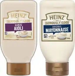 IGA Heinz Seriously Good Aioli or Mayonnaise 295mL Selected Varieties offer