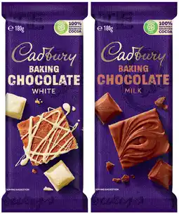 IGA Cadbury Baking Chocolate Milk or White Block 180g offer