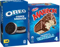 IGA Peters Maxibon, Oreo Cookie Sandwich or Nestlé Kit Kat Ice Cream 4 Pack Selected Varieties offer