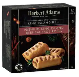 IGA Herbert Adams Gourmet King Island Beef Sausage Rolls or Party Pies 12 Pack offer