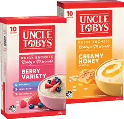 IGA Uncle Tobys Rolled Oats Quick Sachets Selected Varieties offer