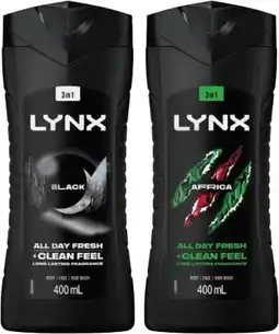 IGA Lynx 3‑in‑1 Body Face Hair Wash Selected Varieties offer