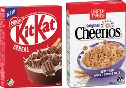 IGA Uncle Tobys Cheerios Cereal 520‑560g or Nestlé Kit Kat Cereal 330g Selected Varieties offer
