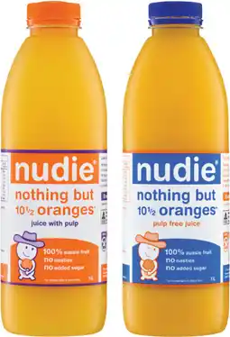 IGA Nudie Orange Juice With Pulp or Pulp Free 1 Litre offer