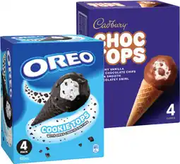 IGA Cadbury Choc Tops or Oreo Cookie Top Ice Cream Cones 4 Pack offer