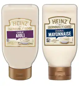 IGA Heinz Seriously Good Aioli or Mayonnaise 295mL Selected Varieties offer