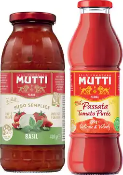 IGA Mutti Pasta Sauce 400g or Passata Tomato Purée 700g Selected Varieties offer