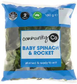 IGA Community Co Baby Spinach & Rocket 100g or Aussie Salad Mix 110g offer