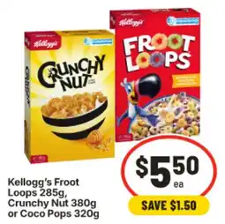 IGA Kellogg's Froot Loops Crunchy Nut Coco Pops offer