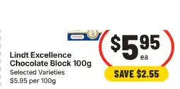 IGA Lindt Excellence Chocolate Block offer