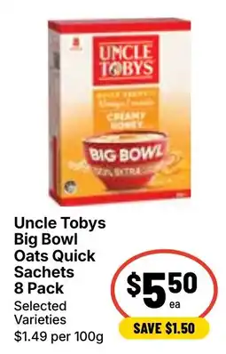 Ritchies Uncle Tobys Big Bowl Oats Quick Sachets offer