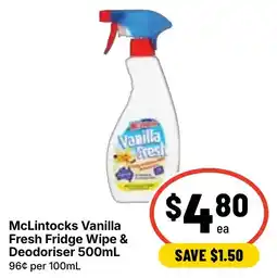 Ritchies McLintocks Vanilla Fresh Fridge Wipe & Deodoriser offer