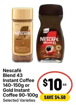 Ritchies Nescafe Blend 43 Instant Coffee or Gold Instant Coffee offer