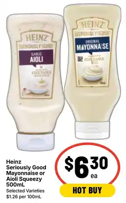 Ritchies Heinz Seriously Good Mayonnaise or Aioli Squeezy offer