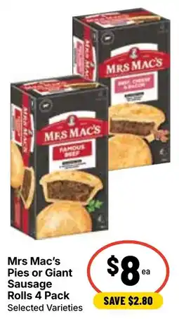 Ritchies Mrs Mac's Pies or Giant Sausage Rolls 4 Pack offer
