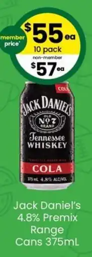 The Bottle O Jack Daniel's 4.8% Premix Range Cans offer