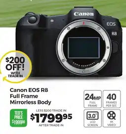 Teds Cameras Canon EOS R8 Full Frame Mirrorless Body offer