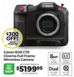 Teds Cameras Canon EOS C70 Cinema Full Frame Mirrorless Camera offer