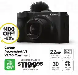 Teds Cameras Canon Powershot V1 VLOG Compact offer