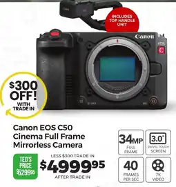 Teds Cameras Canon EOS C50 Cinema Full Frame Mirrorless Camera offer