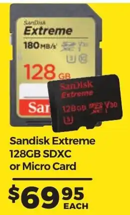 Teds Cameras Sandisk Extreme 128GB SDXC or Micro Card offer