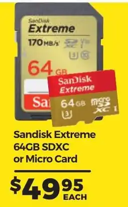 Teds Cameras Sandisk Extreme 64GB SDXC or Micro Card offer