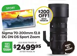 Teds Cameras Sigma 70-200mm f2.8 DG DN OS Sport Zoom offer