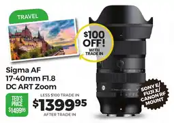 Teds Cameras Sigma AF 17-40mm F1.8 DC ART Zoom offer