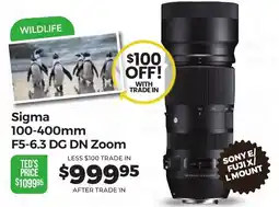 Teds Cameras Sigma 100-400mm F5-6.3 DG DN Zoom offer