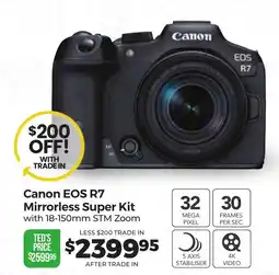 Teds Cameras Canon EOS R7 Mirrorless Super Kit with 18-150mm STM Zoom offer
