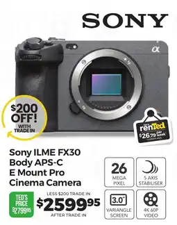 Teds Cameras Sony ILME FX30 Body APS-C E Mount Pro Cinema Camera offer