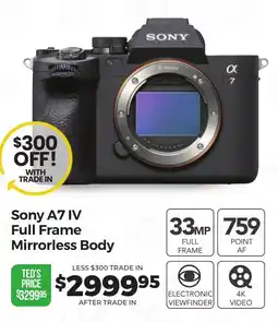 Teds Cameras Sony A7 IV Full Frame Mirrorless Body offer