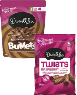 Coles Darrell Lea Bullets or Chocolate Coated Twists 150g-204g offer