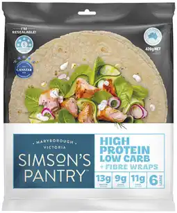 Coles Simson's Pantry High Protein Low Carb Wraps 420g offer