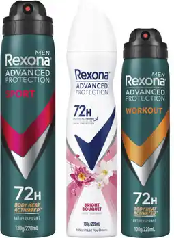 Coles Rexona Advanced 72hr Aerosol Deodorant offer