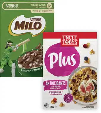 Nestlé Milo 350g or Uncle Tobys Plus Cereal 410g-435g