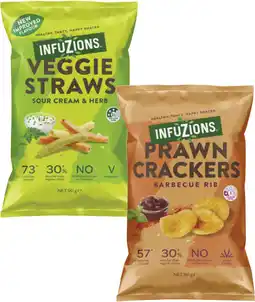 Coles Infuzions Veggie Straws or Prawn Crackers 90g offer