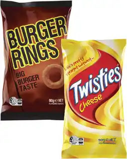 Coles Twisties, Burger Rings or Cheetos 80g-90g offer